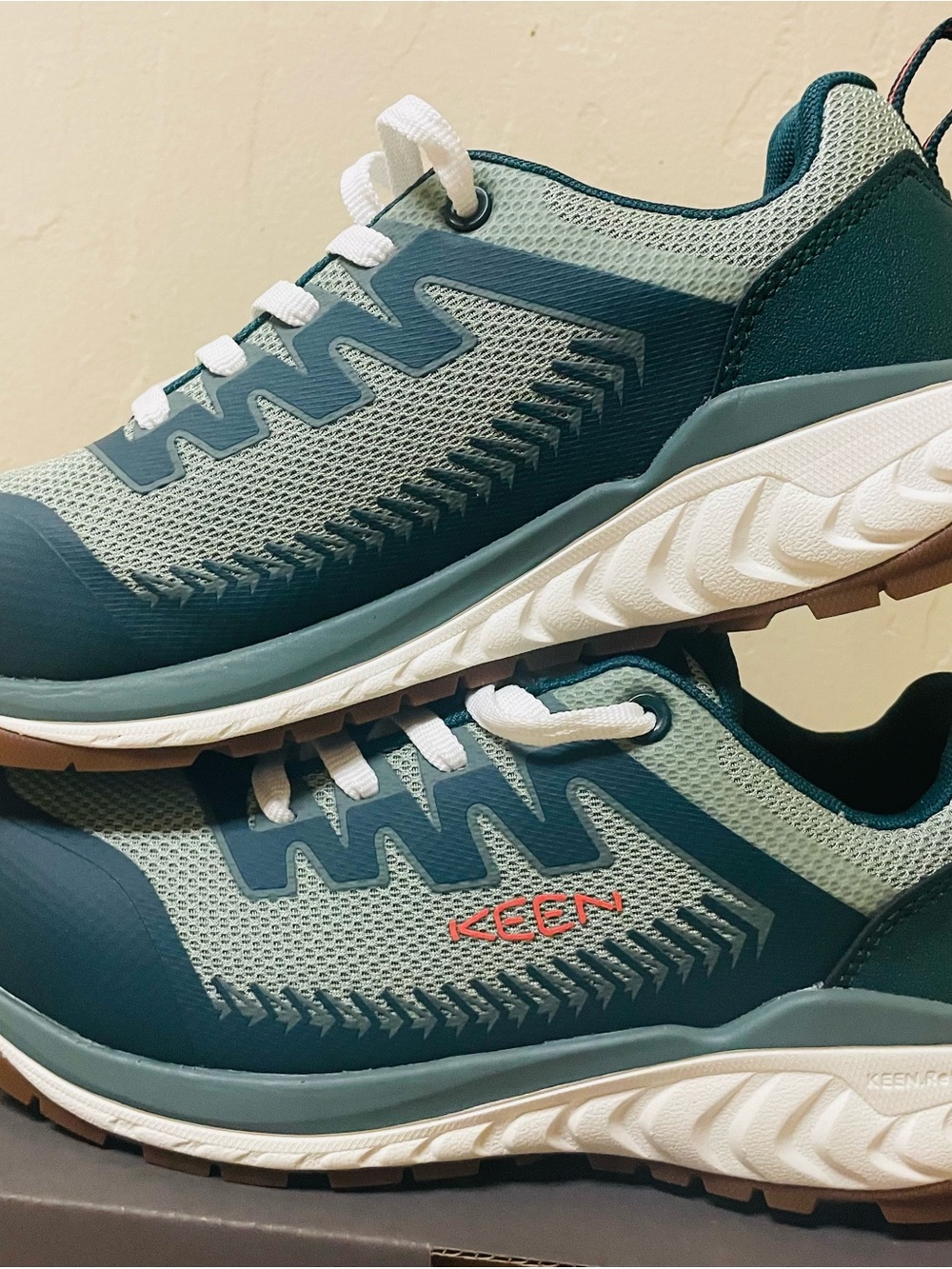 Keen Teal Safety shoes and Light Teal Trail Sneakers